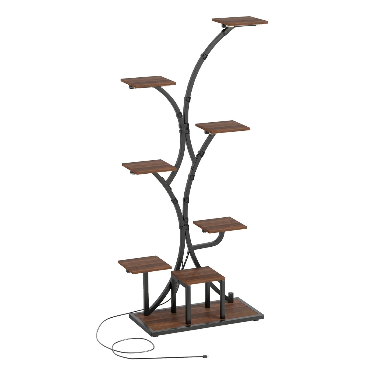 Brown - Black Corner Plant Stand with Grow Lights Tall Metal Rack